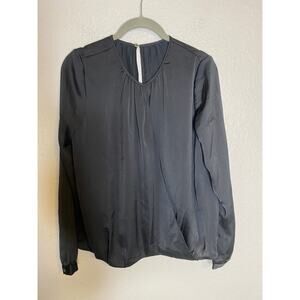 Vince Silk Black Satin Long Sleeve Blouse 6